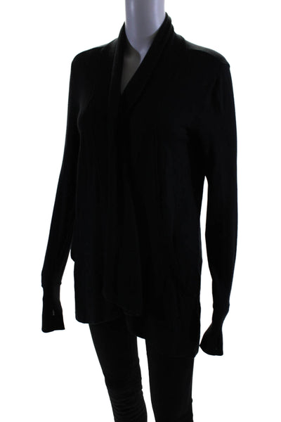 Athleta Womens Ribbed Medium Knit Open Front Cardigan Sweater Black Size XXS