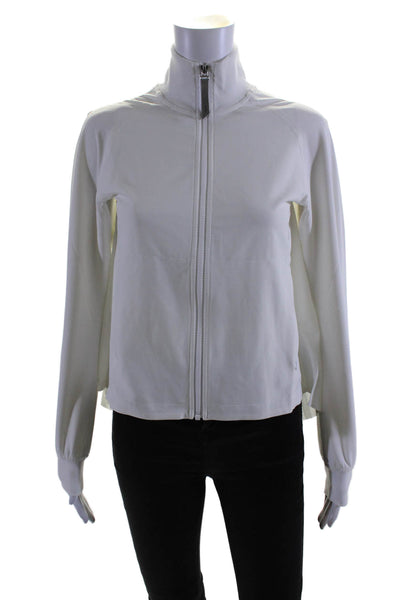 Athleta Womens Textured Full Zip Ruffle Bottom Workout Jacket White Size XXS