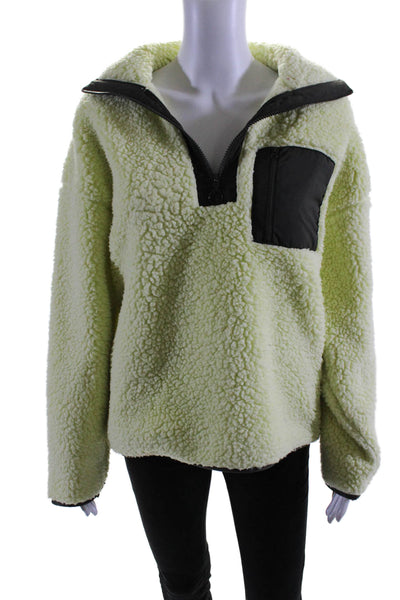 Lou & Grey Womens Fleece Turtleneck Long Sleeves Sweater Neon Green Size Small