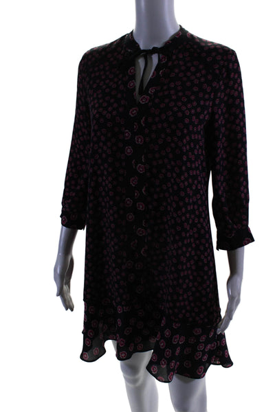 Whistles Womens Floral Print Key Hole Neck A Line Dress Black Pink Size 4