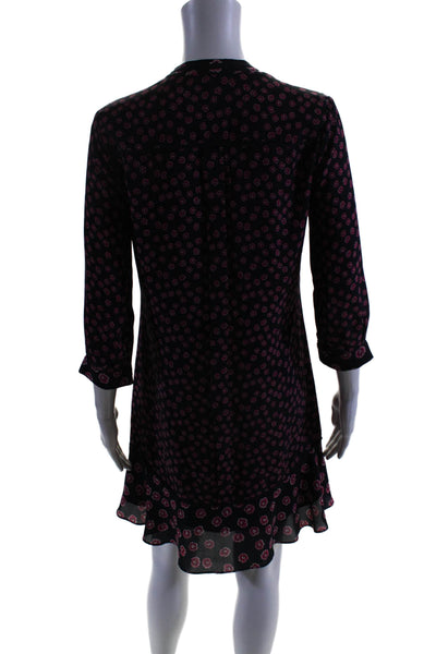 Whistles Womens Floral Print Key Hole Neck A Line Dress Black Pink Size 4