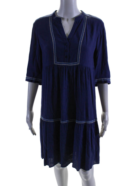 Gerard Darel Womens Half Button Down A Line Midi Dress Navy Blue Size EUR 36