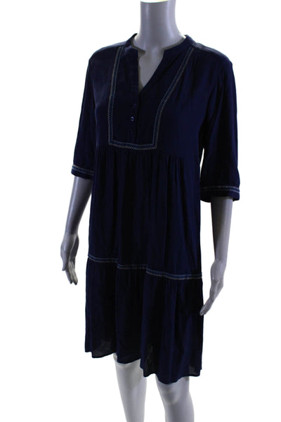 Gerard Darel Womens Half Button Down A Line Midi Dress Navy Blue Size EUR 36