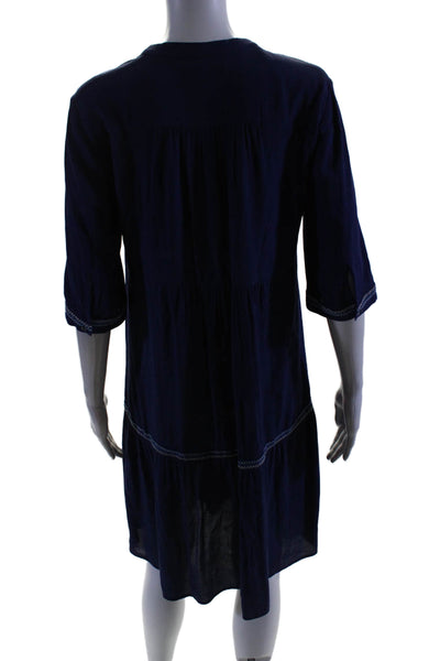 Gerard Darel Womens Half Button Down A Line Midi Dress Navy Blue Size EUR 36