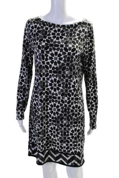 Michael Michael Kors Womens Geometric Print Long Sleeve Shift Dress Black Size M