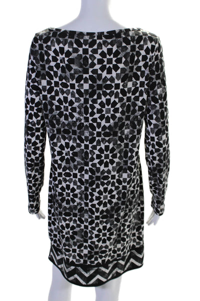 Michael Michael Kors Womens Geometric Print Long Sleeve Shift Dress Black Size M