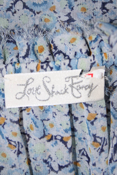 Love Shack Fancy Womens Silk Floral Long Sleeve Tiered Blouson Dress Blue Size M