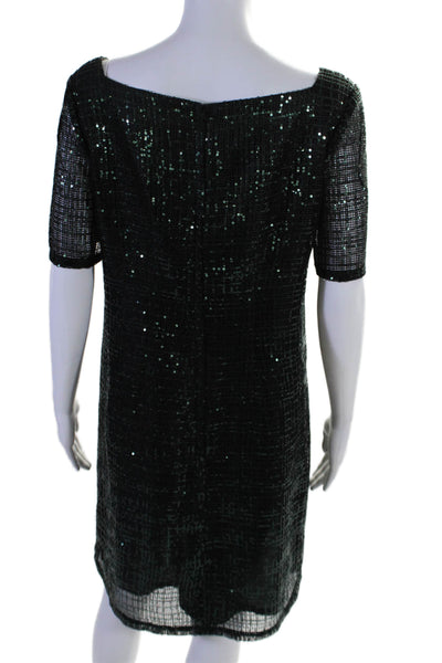 Goat Womens Short Sleeve Square Sequin Shift Dress Green Size 8