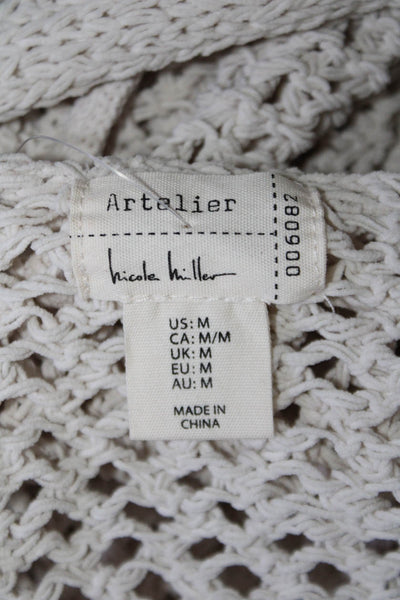 Artelier Nicole Miller Women's Hood Long Sleeves Open Knit Blouse Beige Size M