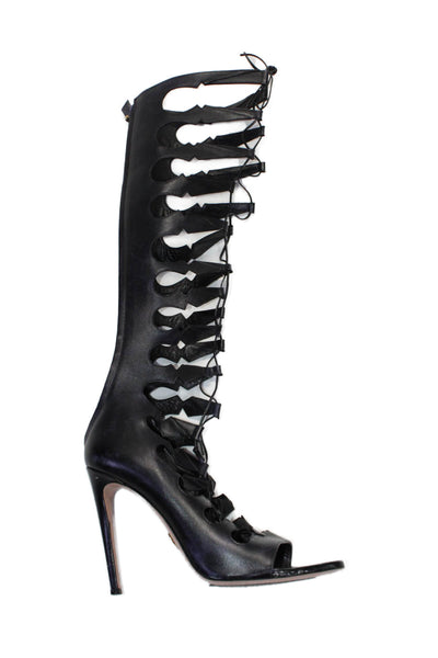 Oscar Tiye Women's Open Toe Lace Up Gladiator Boots Boots Black Size 41