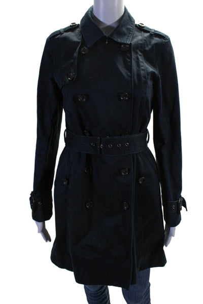 Rain-O-Shine Womens Double Breasted Belted Coat Navy Blue Cotton Size Small