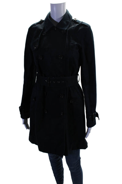 Rain-O-Shine Womens Double Breasted Belted Coat Navy Blue Cotton Size Small