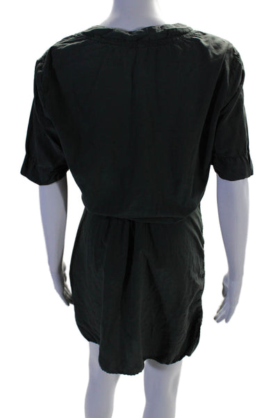 James Perse Womens Silk V Neck Short Sleeves Belted Shirt Dress Gray Size 3