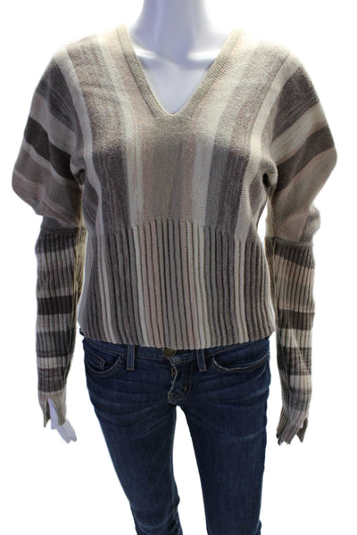 Jonathan Simkhai Womens V-Neck Long Sleeves Ribbed Pullover Sweater Brown Size S