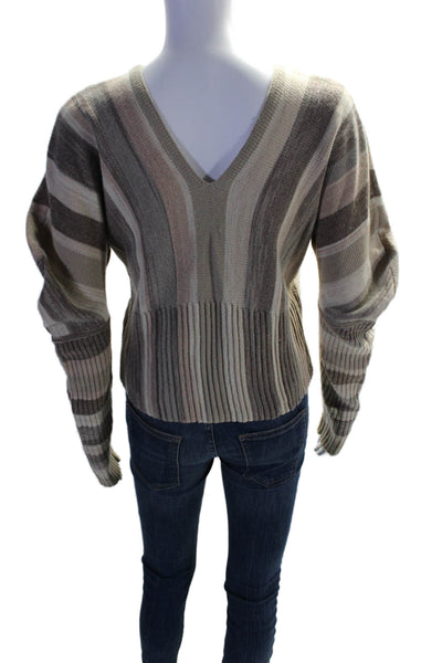 Jonathan Simkhai Womens V-Neck Long Sleeves Ribbed Pullover Sweater Brown Size S