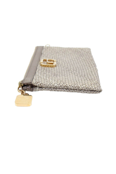 Designer Mens Woven Zipped Closure Logo Medallion Charmed Wallet Beige