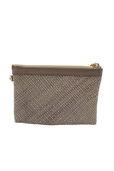 Designer Mens Woven Zipped Closure Logo Medallion Charmed Wallet Beige