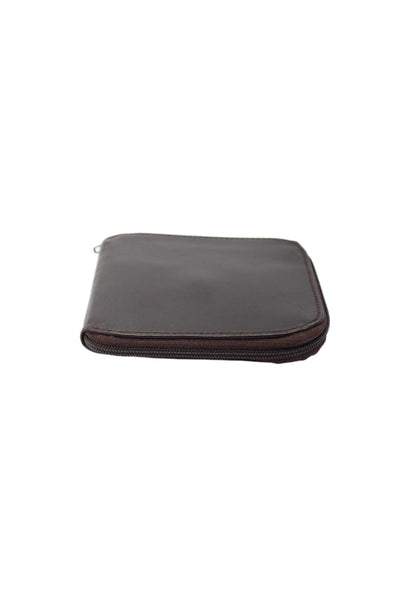 De Vecchi Mens Leather Zipped Multilayered Billfold Card Case Wallet Brown