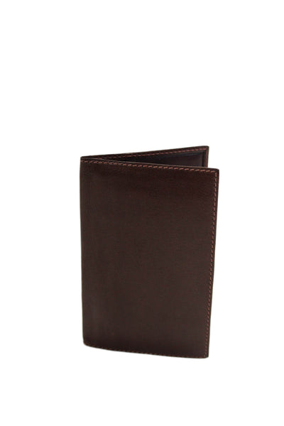 De Vecchi Mens Leather Bifold Open Closure Flat Casual Card Case Wallet Brown