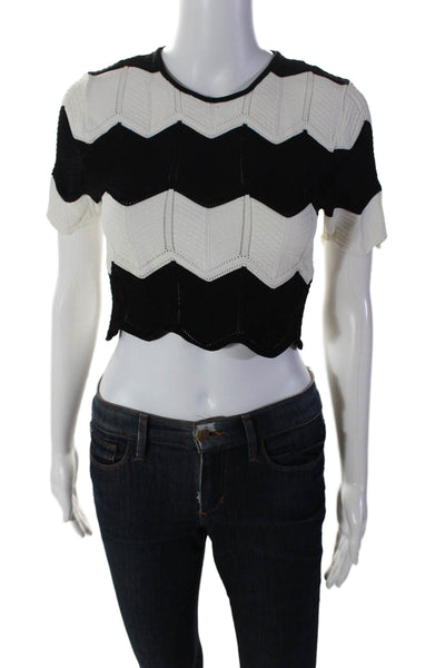 Torn by Ronny Kobo Womens Crochet Knitted Mini Stripe Crop Top Black Size XS