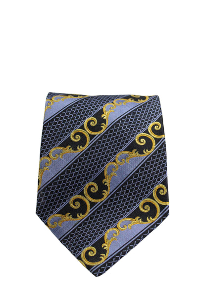 Gianni Versace Mens Silk Textured Graphic Printed Classic Tie Blue OS