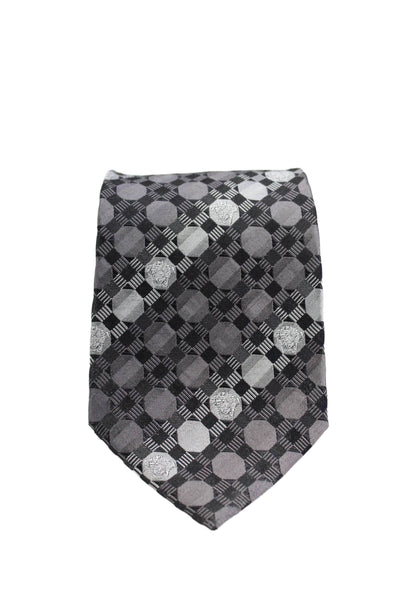 Versace Mens Satin Texture Dotted Print Classic Tie Gray OS