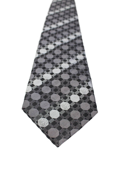 Versace Mens Satin Texture Dotted Print Classic Tie Gray OS