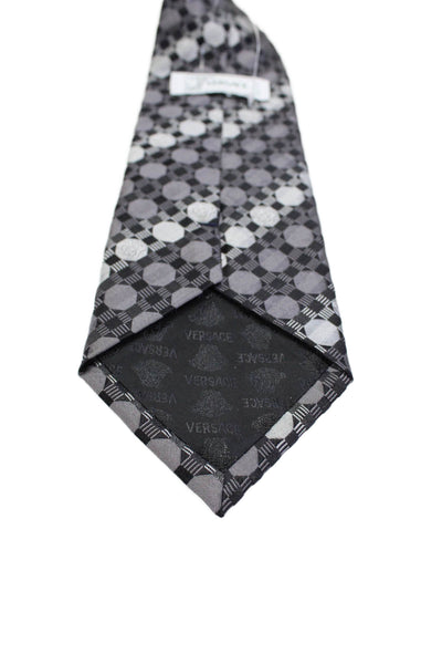 Versace Mens Satin Texture Dotted Print Classic Tie Gray OS