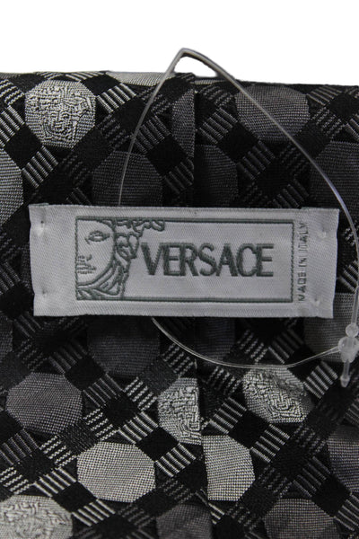 Versace Mens Satin Texture Dotted Print Classic Tie Gray OS