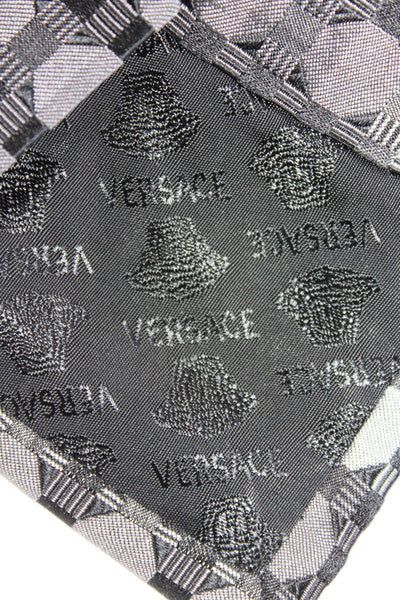 Versace Mens Satin Texture Dotted Print Classic Tie Gray OS