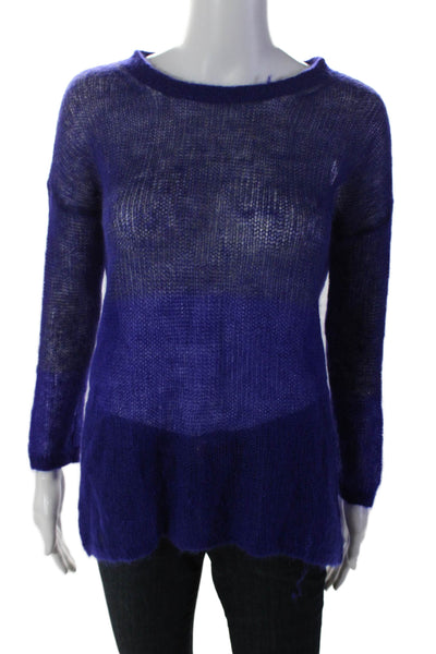 Eileen Fisher Womens Dark Purple Crew Neck Open Knit Sweater Top Size M