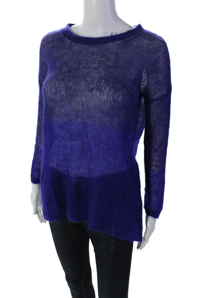 Eileen Fisher Womens Dark Purple Crew Neck Open Knit Sweater Top Size M