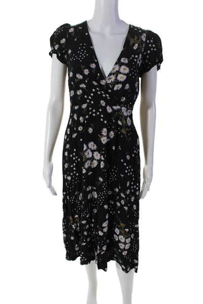 Madewell Short Sleeve V-neck Zip Floral Ruffle Maxi Dress Black Size 2