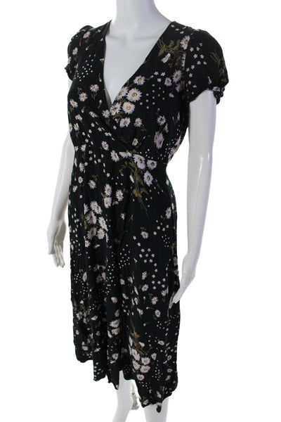 Madewell Short Sleeve V-neck Zip Floral Ruffle Maxi Dress Black Size 2