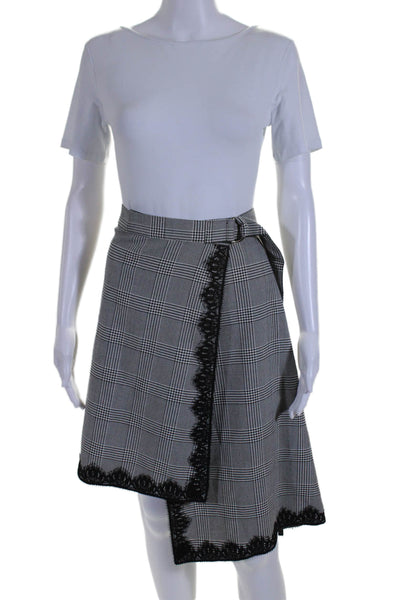 Robert Rodriguez Women's Loop Buckle Lace Trim Wrap Mini Skirt Black Size 8