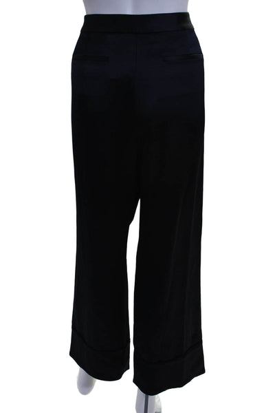 Theory Women's Hook Closure Flat Front Wide Leg Pants Navy Blue Size 12