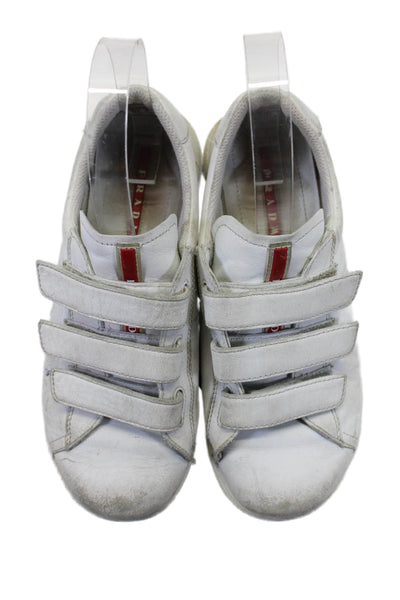 Prada Girls Round Toe Closure Leather Sneakers White Size 34