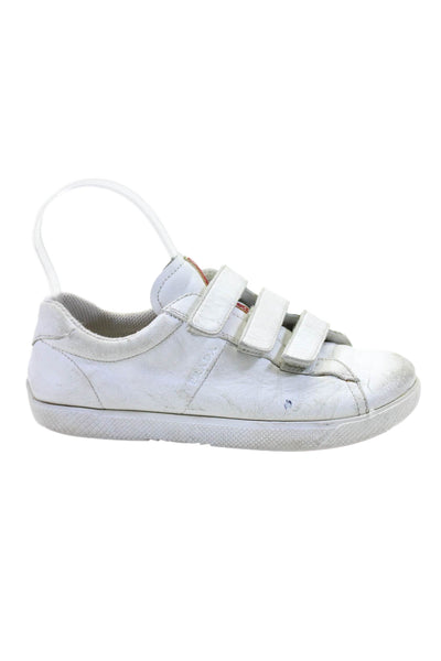 Prada Girls Round Toe Closure Leather Sneakers White Size 34