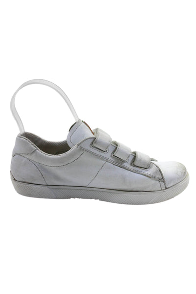 Prada Girls Round Toe Closure Leather Sneakers White Size 34