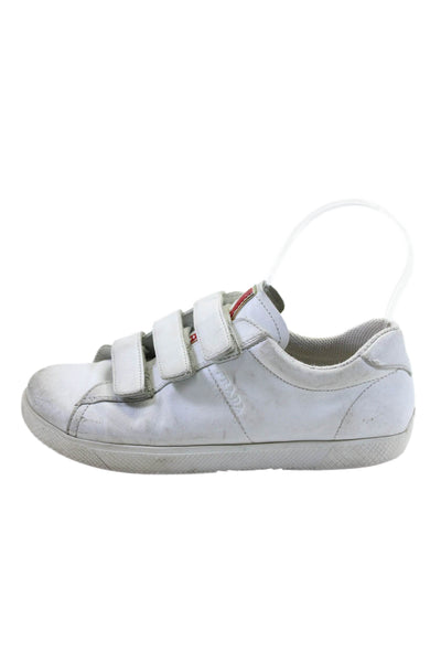 Prada Girls Round Toe Closure Leather Sneakers White Size 34