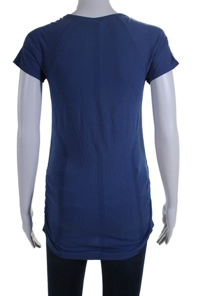 Athleta Womens Short Sleeve Ruched Athletic T shirt Blue Size S