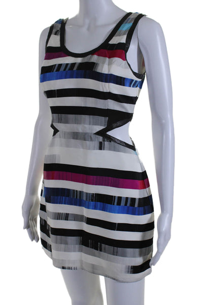 Parker Women's Scoop Neck Sleeveless Silk Cut-Outs Mini Dress Striped Size S