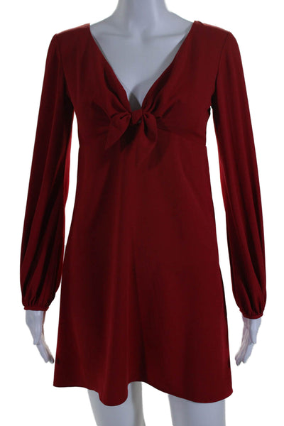 Amanda Uprichard Women's V-Neck Long Sleeves Party Mini Dress Red Size 4