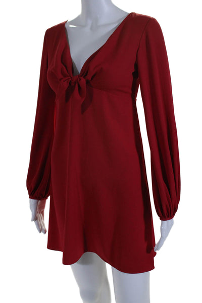 Amanda Uprichard Women's V-Neck Long Sleeves Party Mini Dress Red Size 4