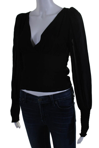 Reformation Women's V-Neck Long Sleeves Smocked Blouse Black Size 4