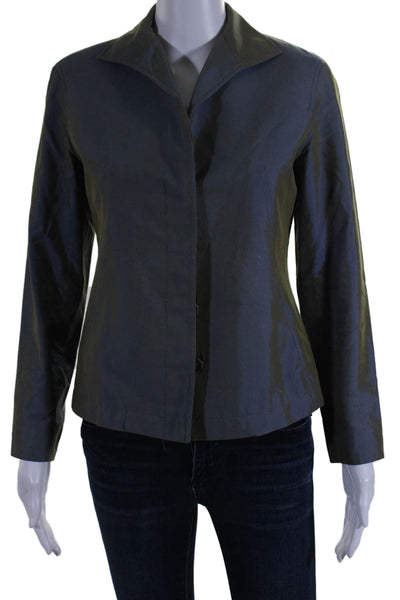 Lafayette 148 New York Womens Cotton Blend Button Up Blazer Jacket Blue Size 2P