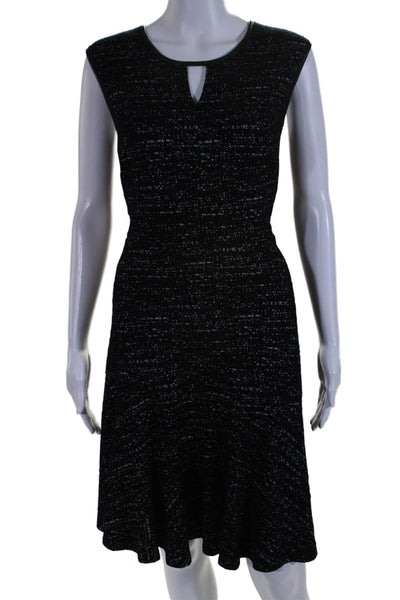 Nic + Zoe Womens Abstract Cut Out Round Neck Sleeveless Zip Up Dress Navy Size M