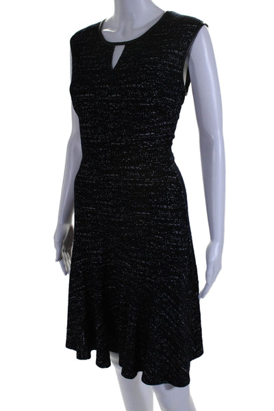 Nic + Zoe Womens Abstract Cut Out Round Neck Sleeveless Zip Up Dress Navy Size M