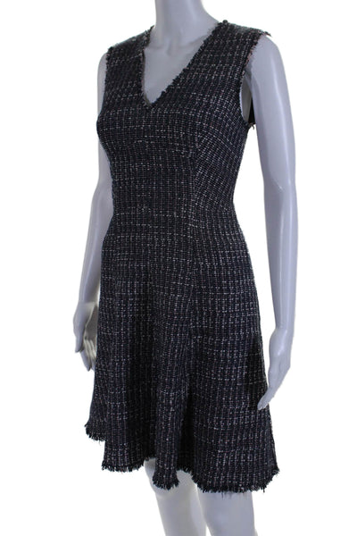 Rebecca Taylor Womens Cotton Blend Woven V-Neck Sleeveless Dress Navy Size 2