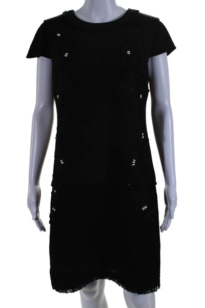 Karl Lagerfeld Womens Embroidered Round Neck Short Sleeve Dress Black Size 6